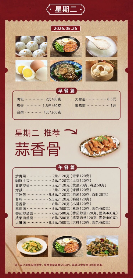 2025学年第二学期第十三周菜单