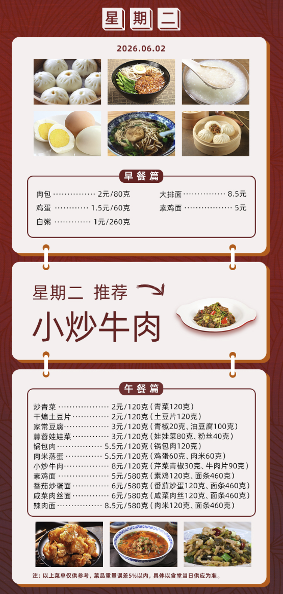 2025学年第二学期第十四周菜单