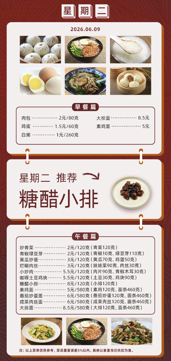 2025学年第二学期第十五周菜单